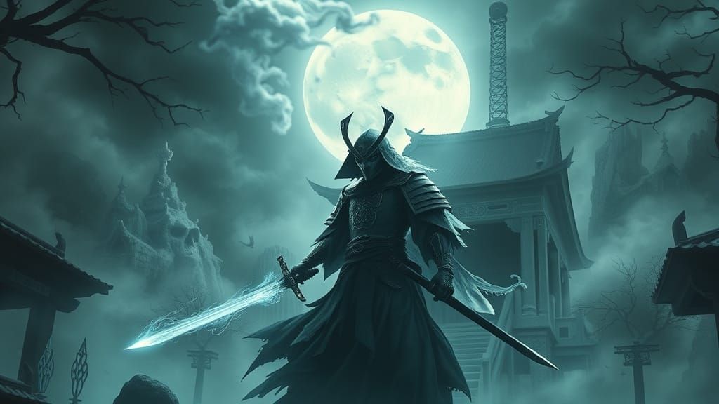 Ethereal Samurai Guarding Haunted Temple