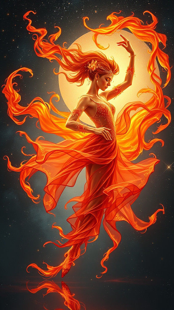 Ethereal Flame Dancer in Cosmic Portal