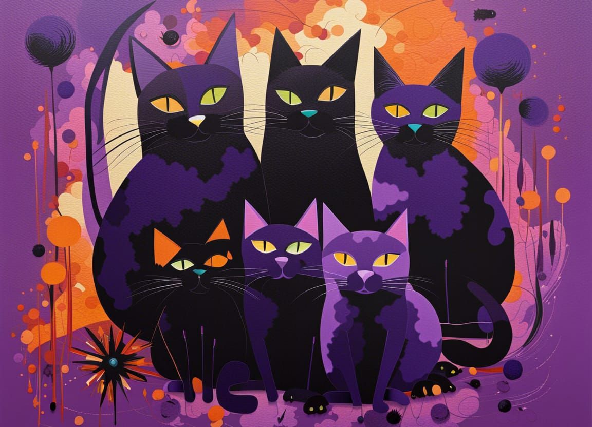 Abstract Cats in Complementary Colors