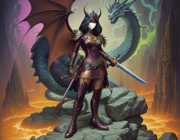 Woman with Dragon in Underground Comix Style