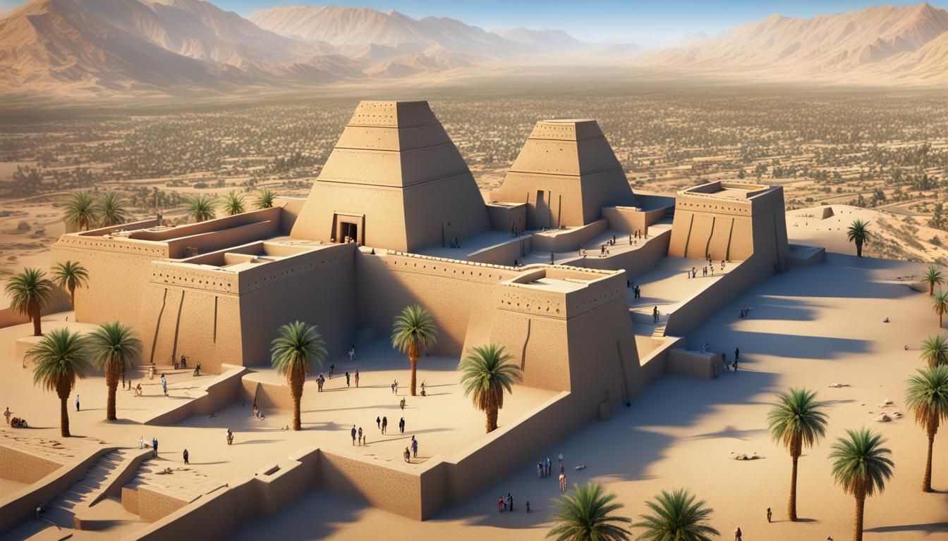 Hyperrealistic Mesopotamian Megacity with Ziggurat Temple