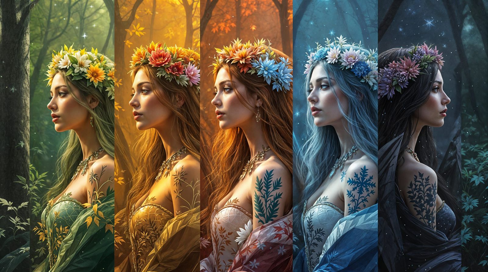 Seasonal Goddesses in Impressionistic Forest