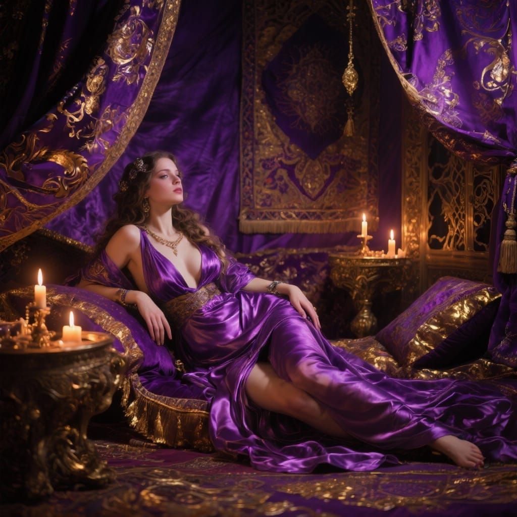 Sultry Woman in Opulent Purple Harem