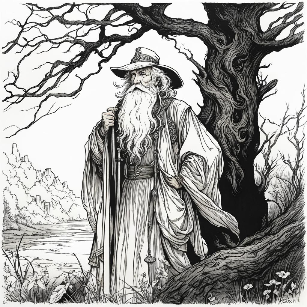 Fairytale Old Man in Arthur Rackham Style