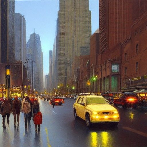 Metropolitan Cityscape in Oil Painting Style