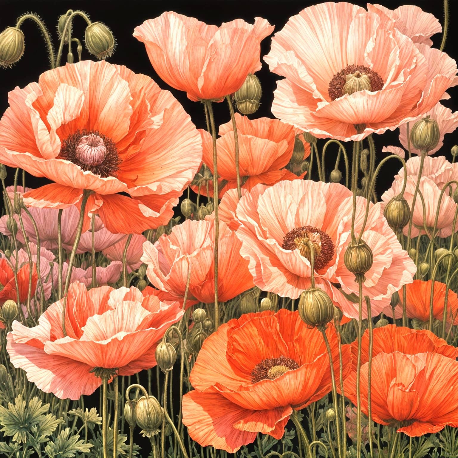 Poppies in Evening Light: Detailed Digital Painting