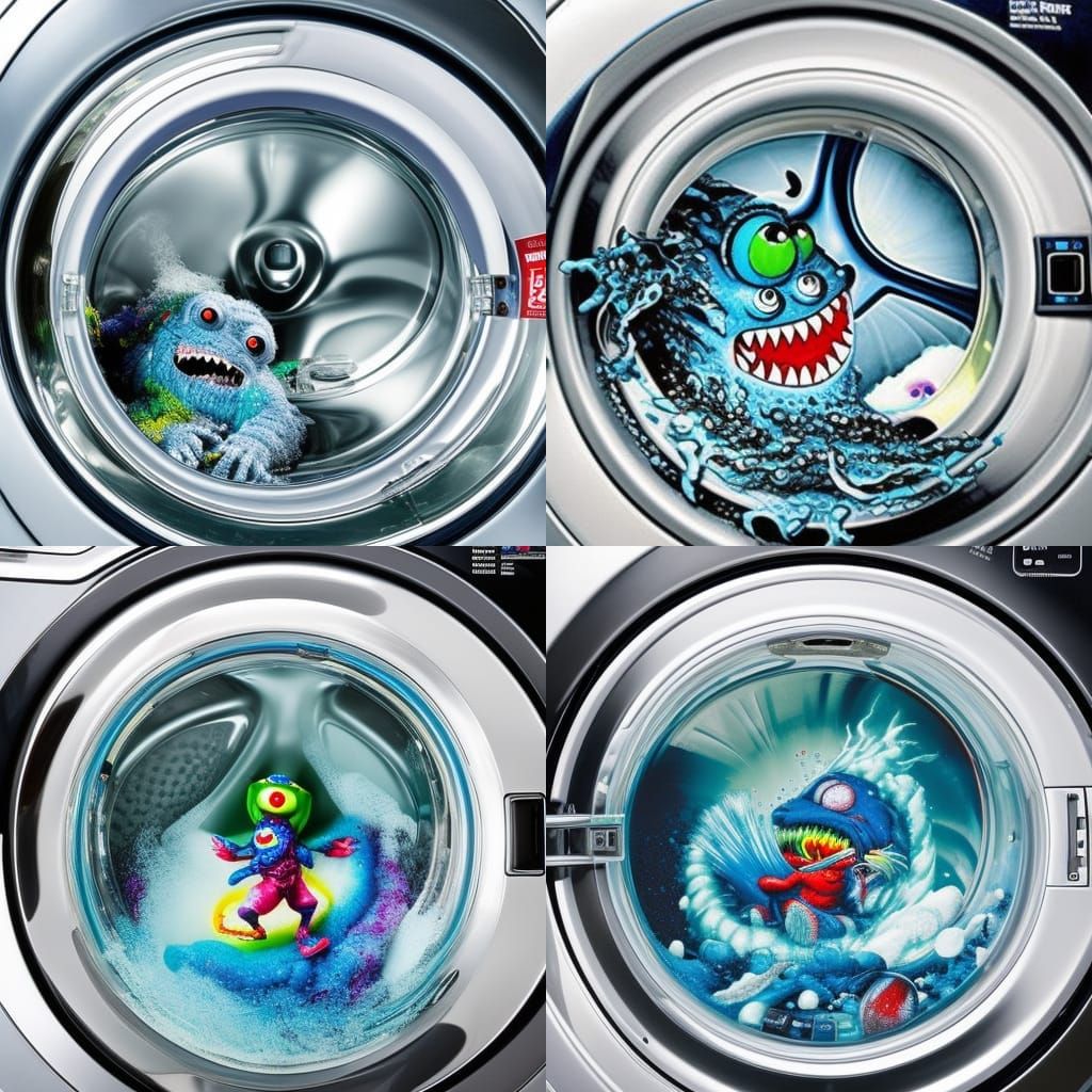 Monster in Washing Machine: Hyperrealistic Digital Art