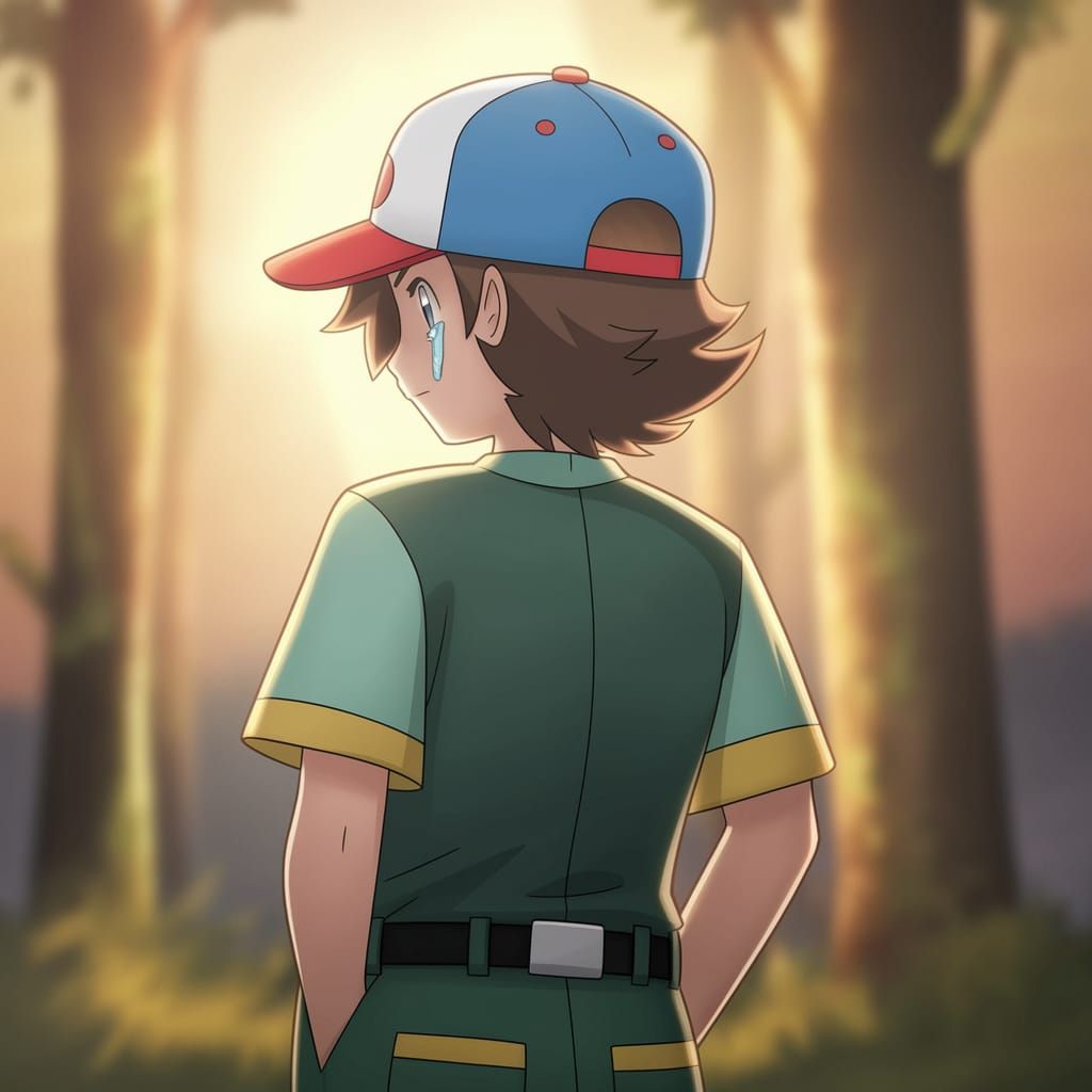 Pokémon Trainer Ritchie Contemplates Loss in Serene Twilight