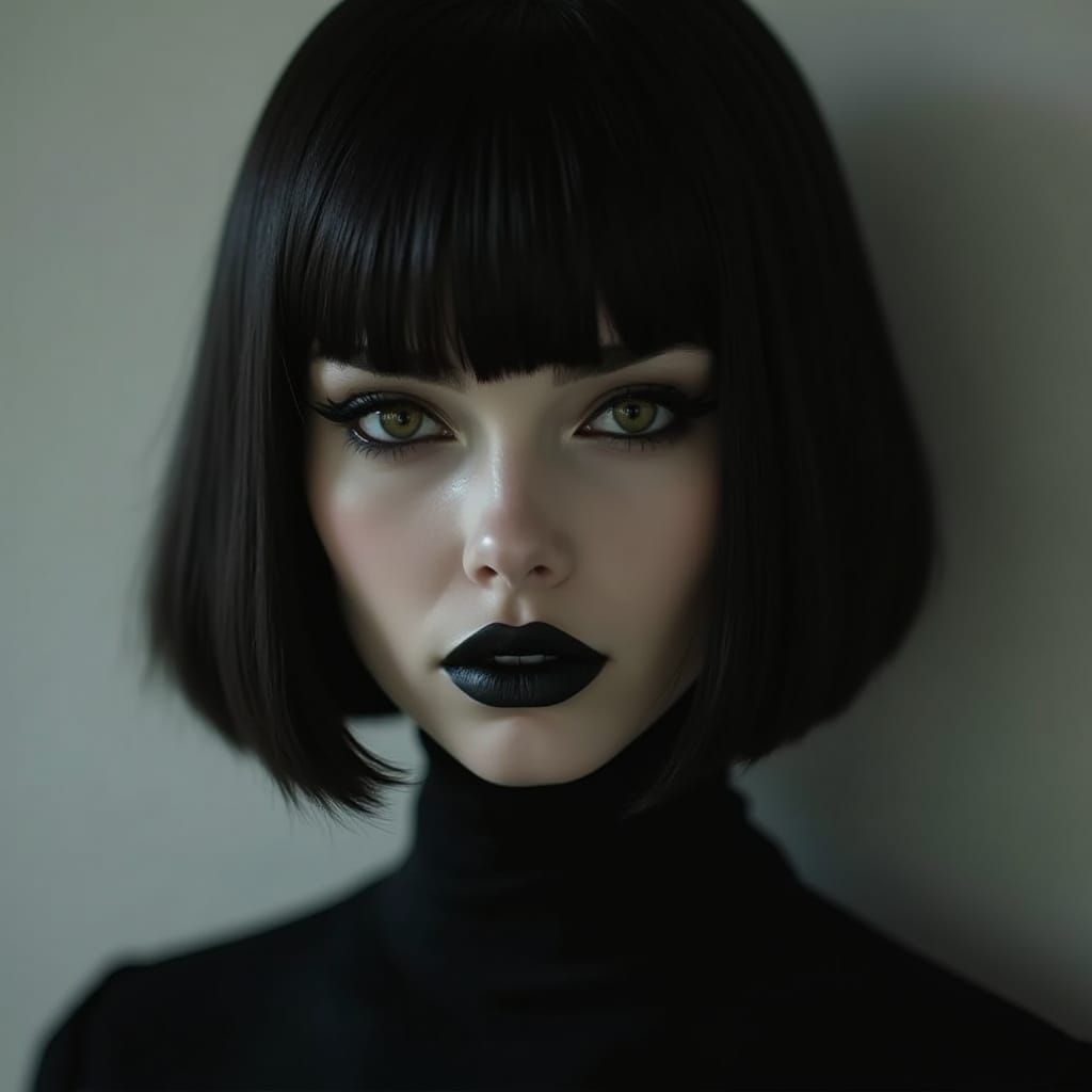 Monochromatic Portrait of Mysterious Woman in High Fashion S...