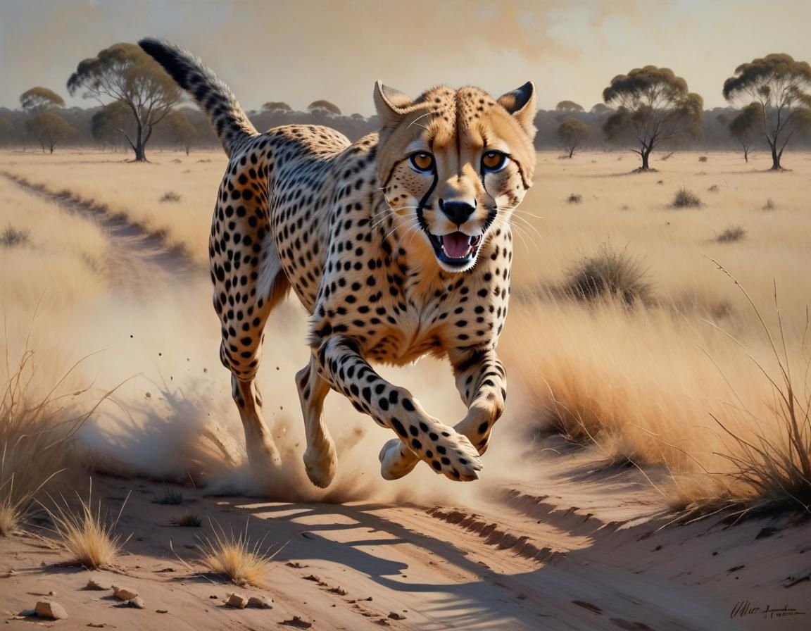 Cheetah Running in Tonalist Style