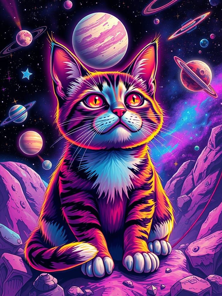 Futuristic Feline in Neon Space Odyssey