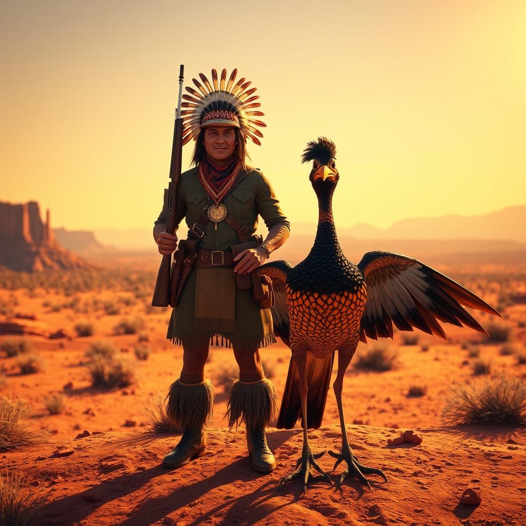 Apache Scout and Prehistoric Roadrunner, Matte Painting