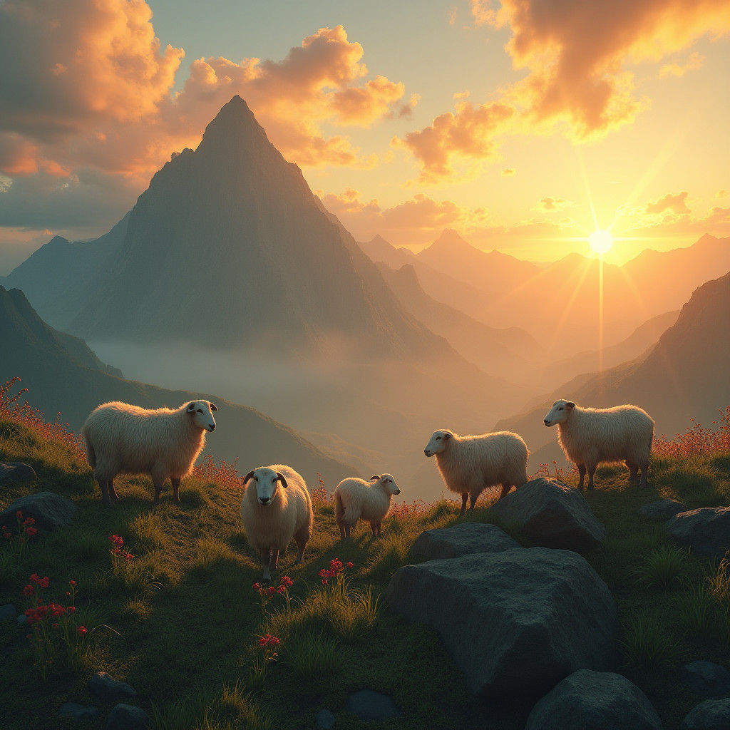 Sheep Graze at Sunset: Matte Painting Concept Art