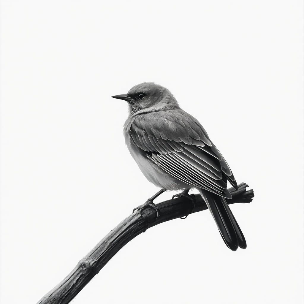 Elegant Gray Bird in Minimalist Woodland Scene