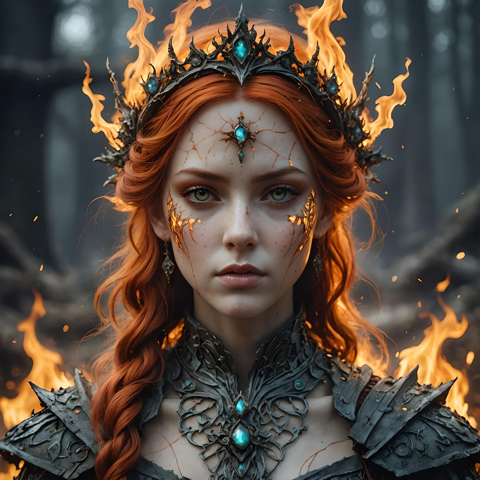 Fire Queen Portrait in Anime Style