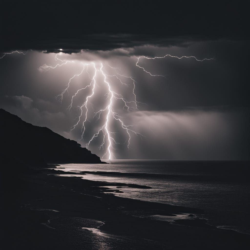 Intense Lightning Illuminates a Cliff in a Cinematic Storm S...