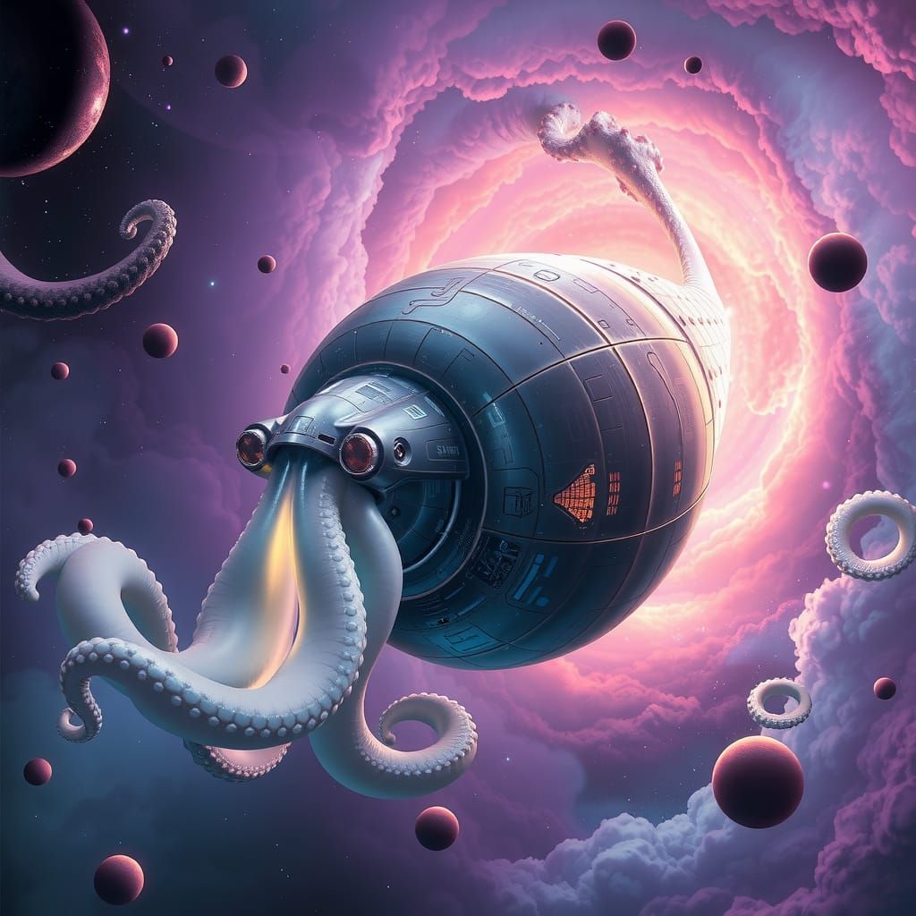 Colossal Nautiloid Spaceship in Nebula, Organic Futurism