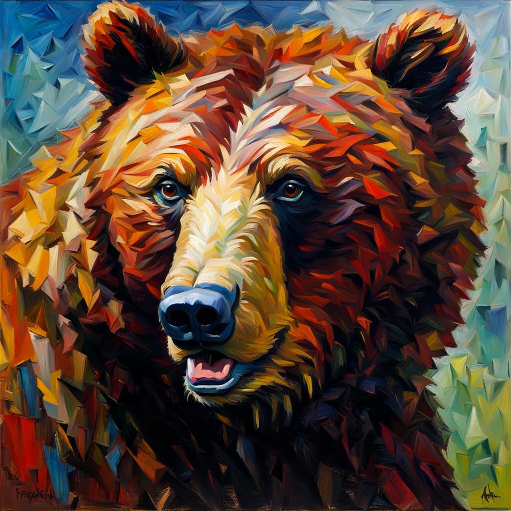 Brown Bear in Impasto Style with Tactile Oils