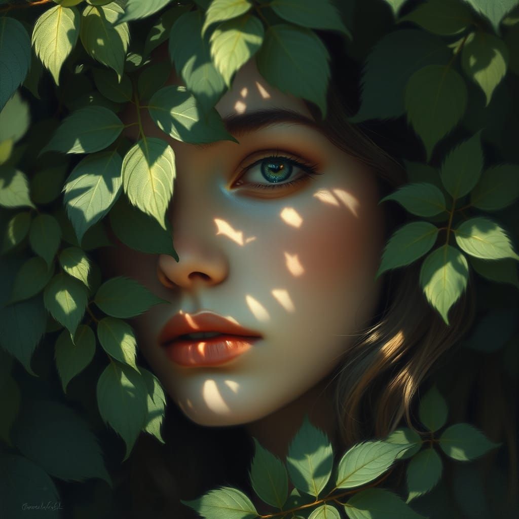 Lost Woman in Verdant Leaves