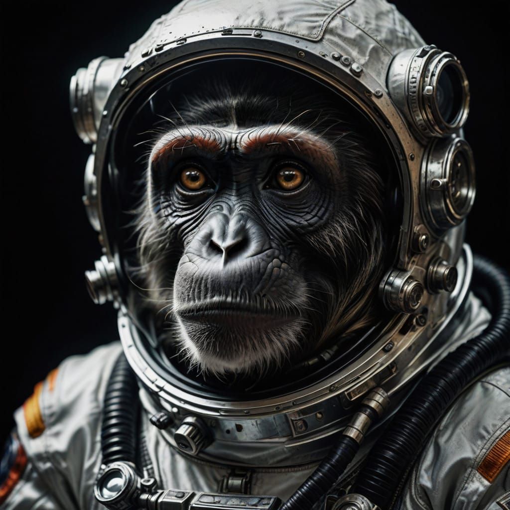 Cosmonaut Monkey Portrait in Vibrant, Atmospheric Style