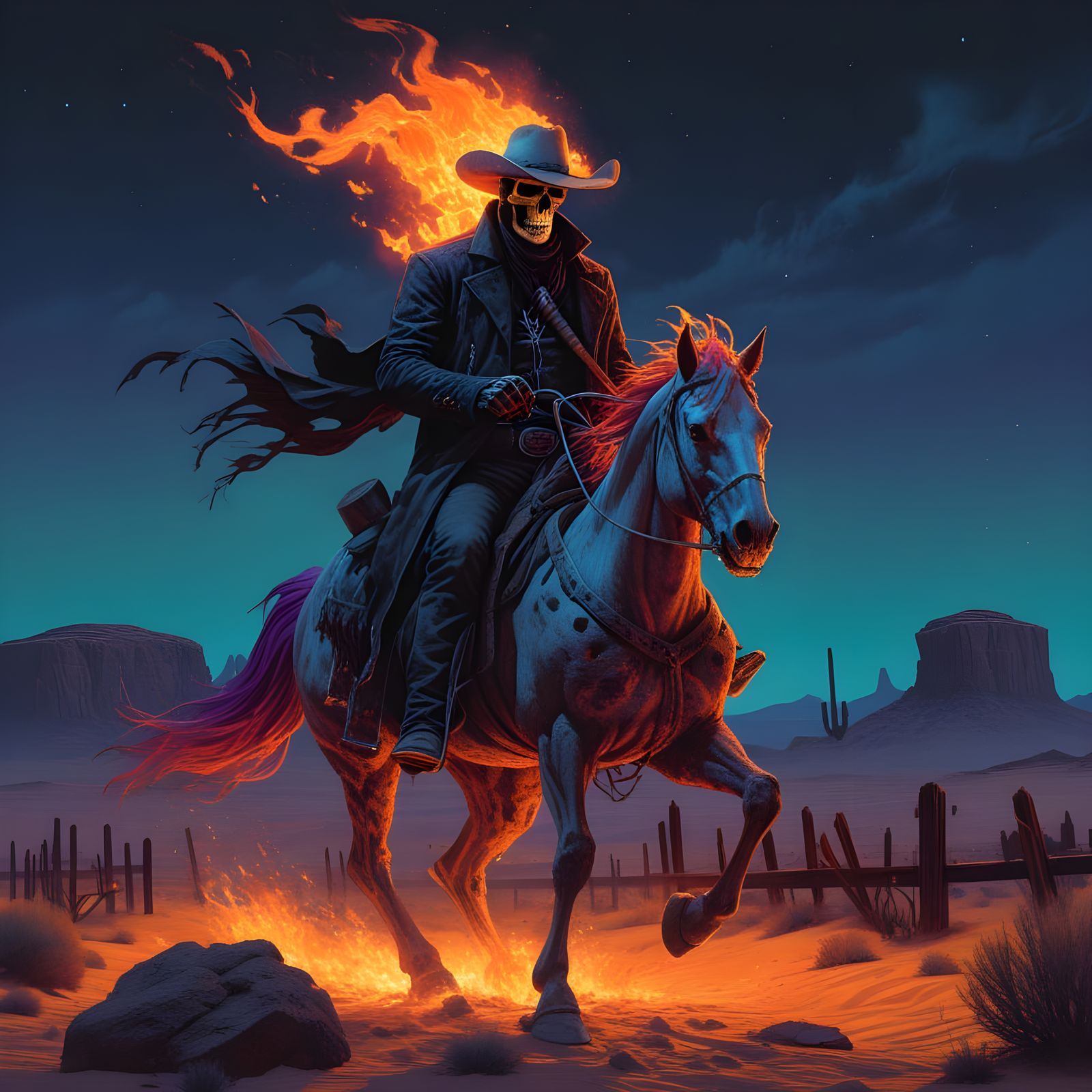 Cowboy Ghost Rider in Fiery, Hyperrealistic Art