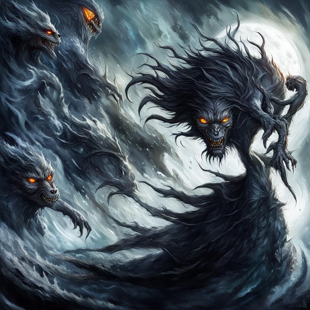 Vibrant Hybrid Vampire-Werewolf-Wraith in Splash Art Style