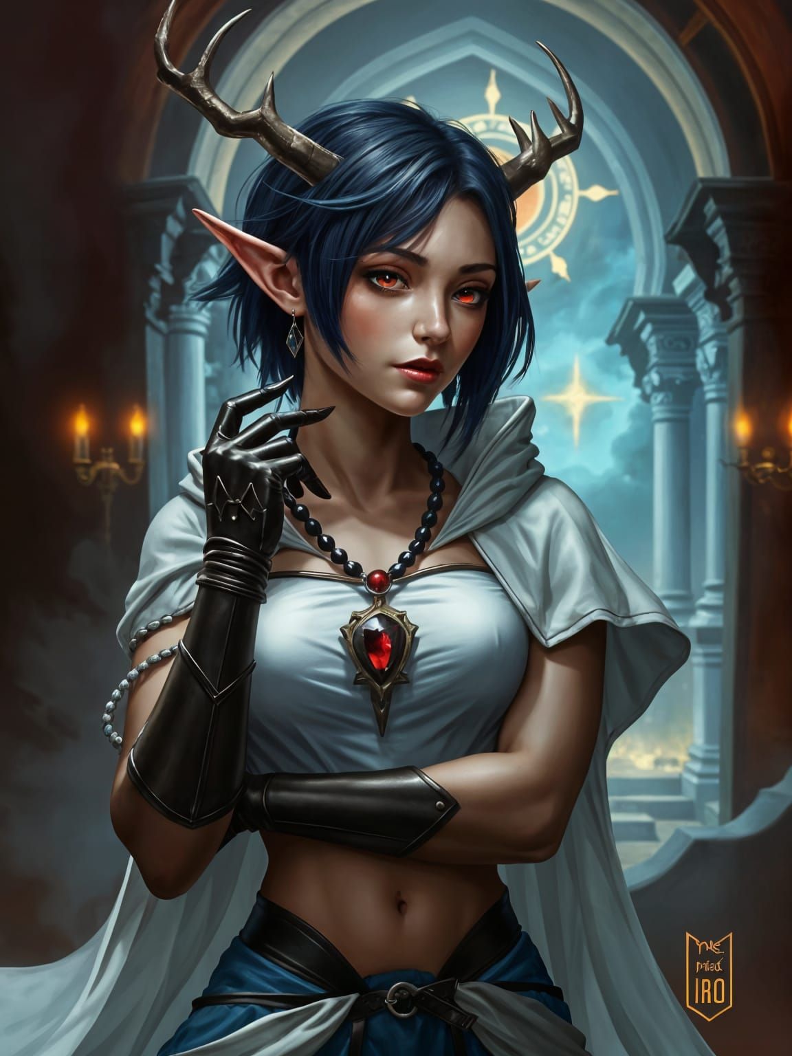 Dark Fantasy Elf Portrait in Ancient Ruins
