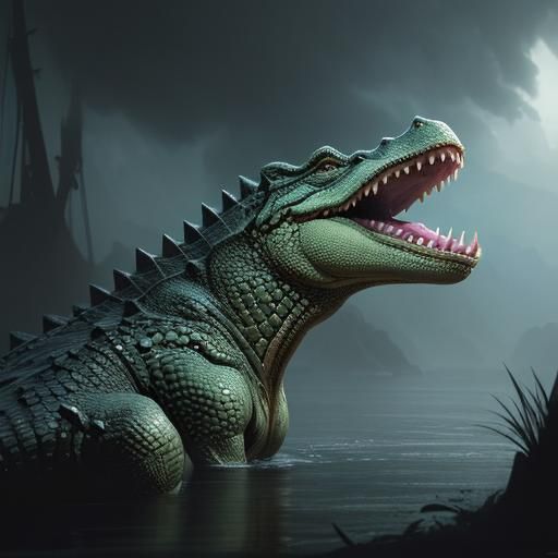 Epic Alligator in Dramatic Digital Painting