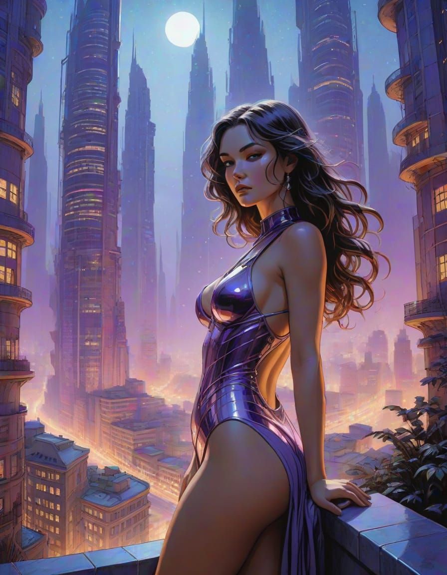 Futuristic Cityscape with Sensual Silhouettes