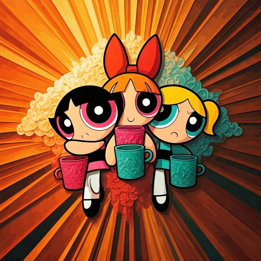 Powerpuff Girls as Cubist Art Deco Illustration