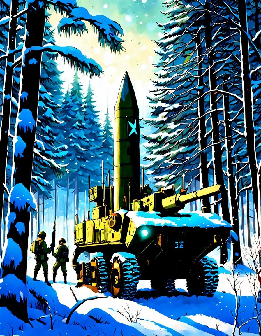 Anime Army Prepares Missile Launch in Winter Forest