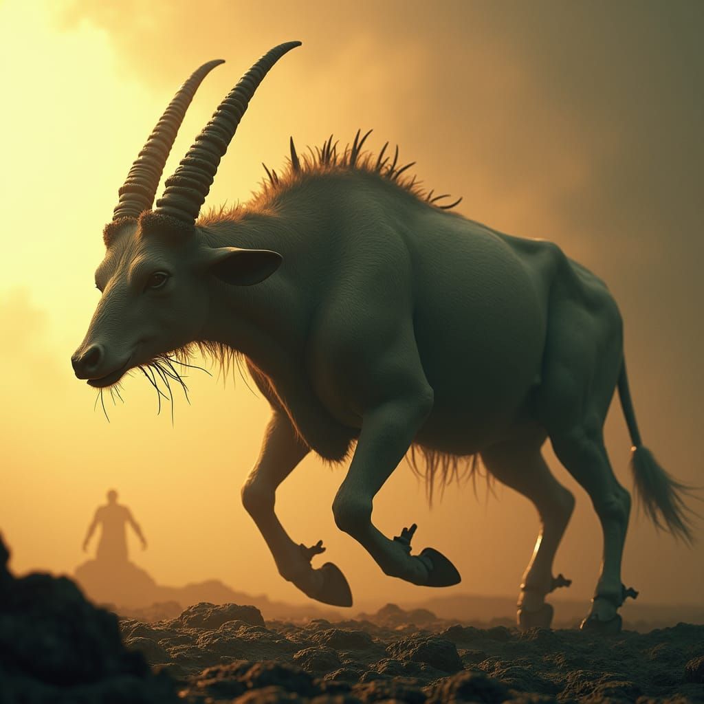 Surreal Creature with Cow Body and Goat Head