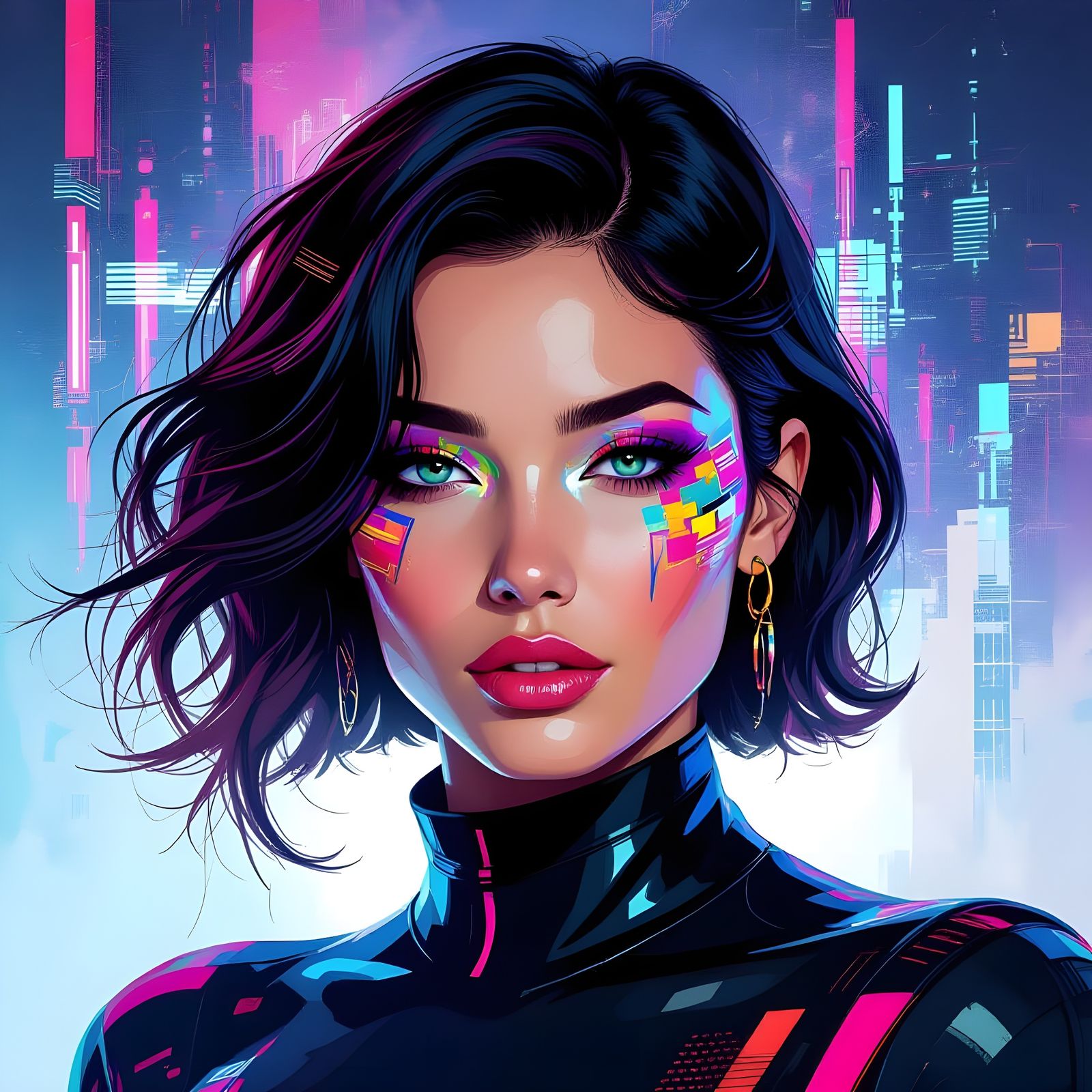 Abstract Glitch Portrait in Digital Art Style