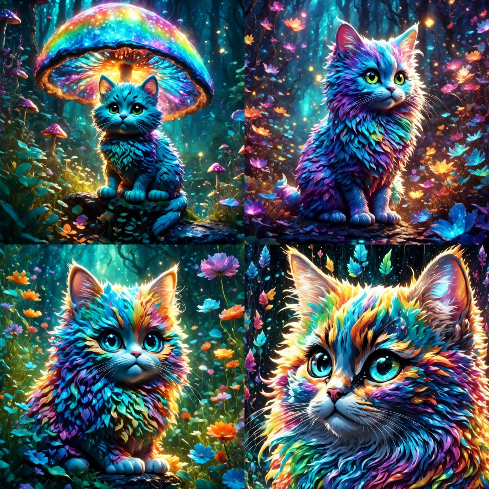 Kitty Under A Lit Up Mushroom