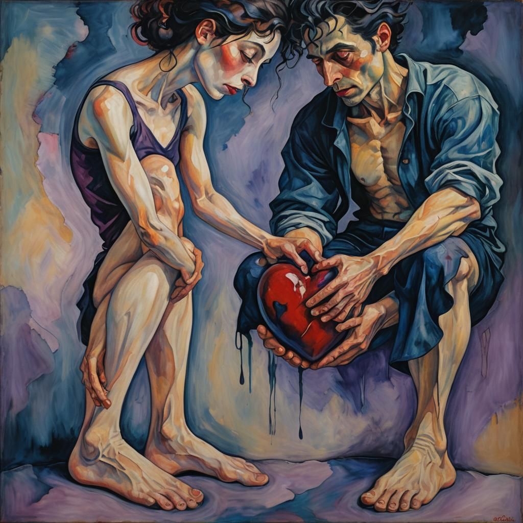 Surreal Woman Holding Heart with Ethereal Glow