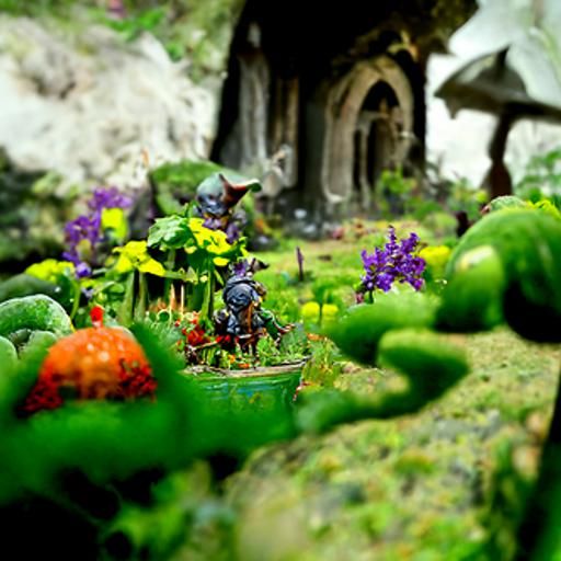 Fantasy Garden with Goblins in Detailed Matte Painting