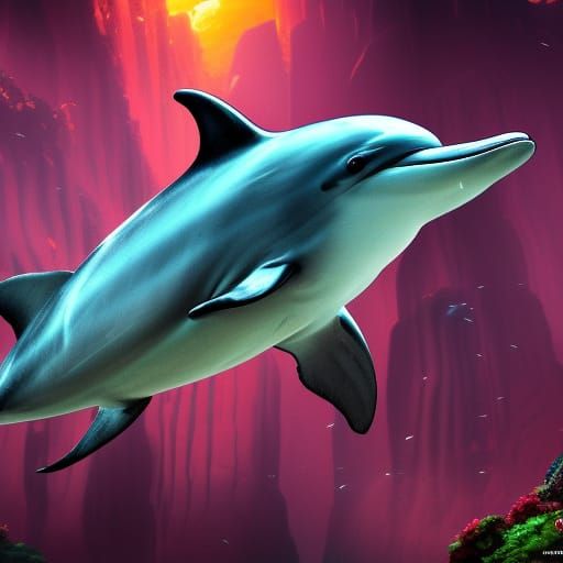 Five-Armed Dolphin in Detailed Matte Painting