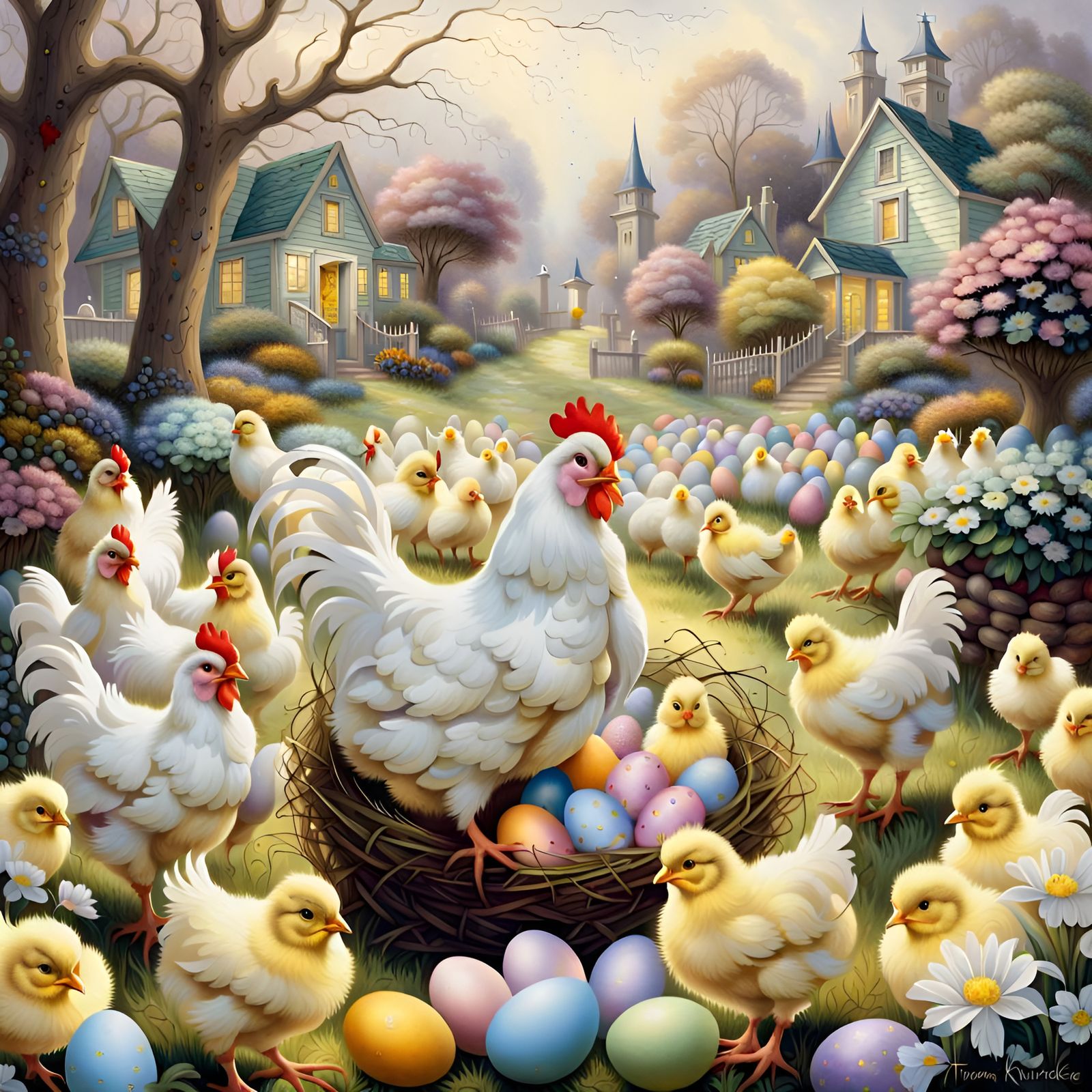 Ethereal Easter Egg Garden with Chickens