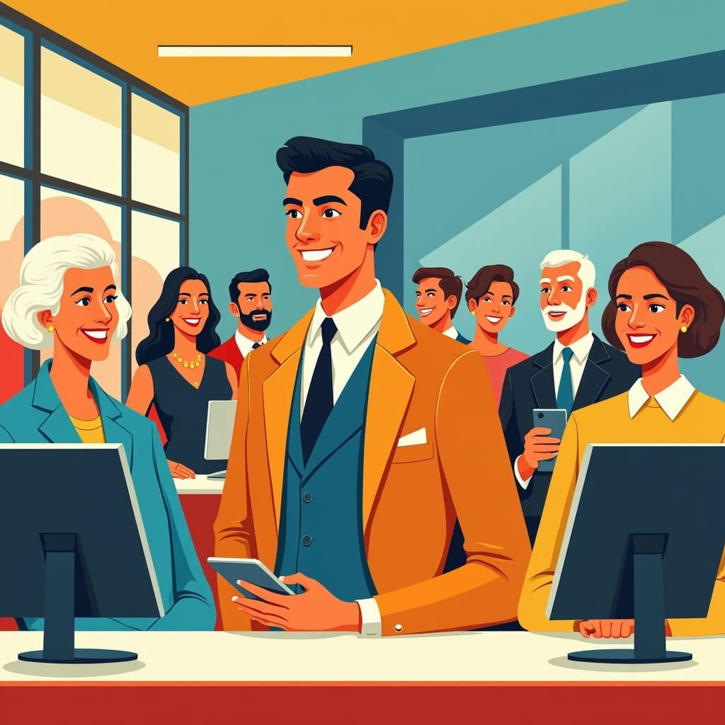 Friendly Digital Advisor in Retro 1960s France Service