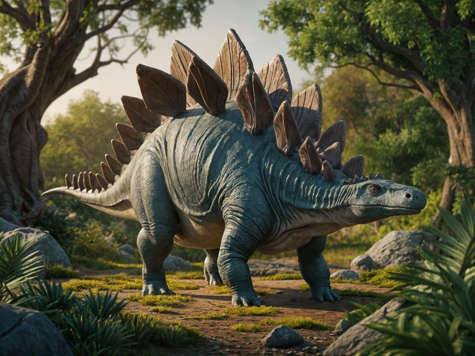 Majestic Stegosaurus in Lush Jurassic Forest: 3D Render