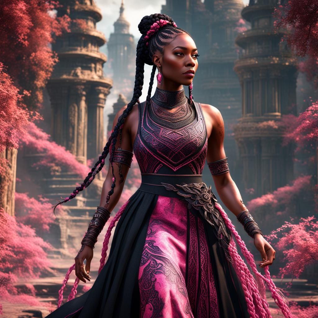 Black Woman in Pink Dress: Fantasy Concept Art