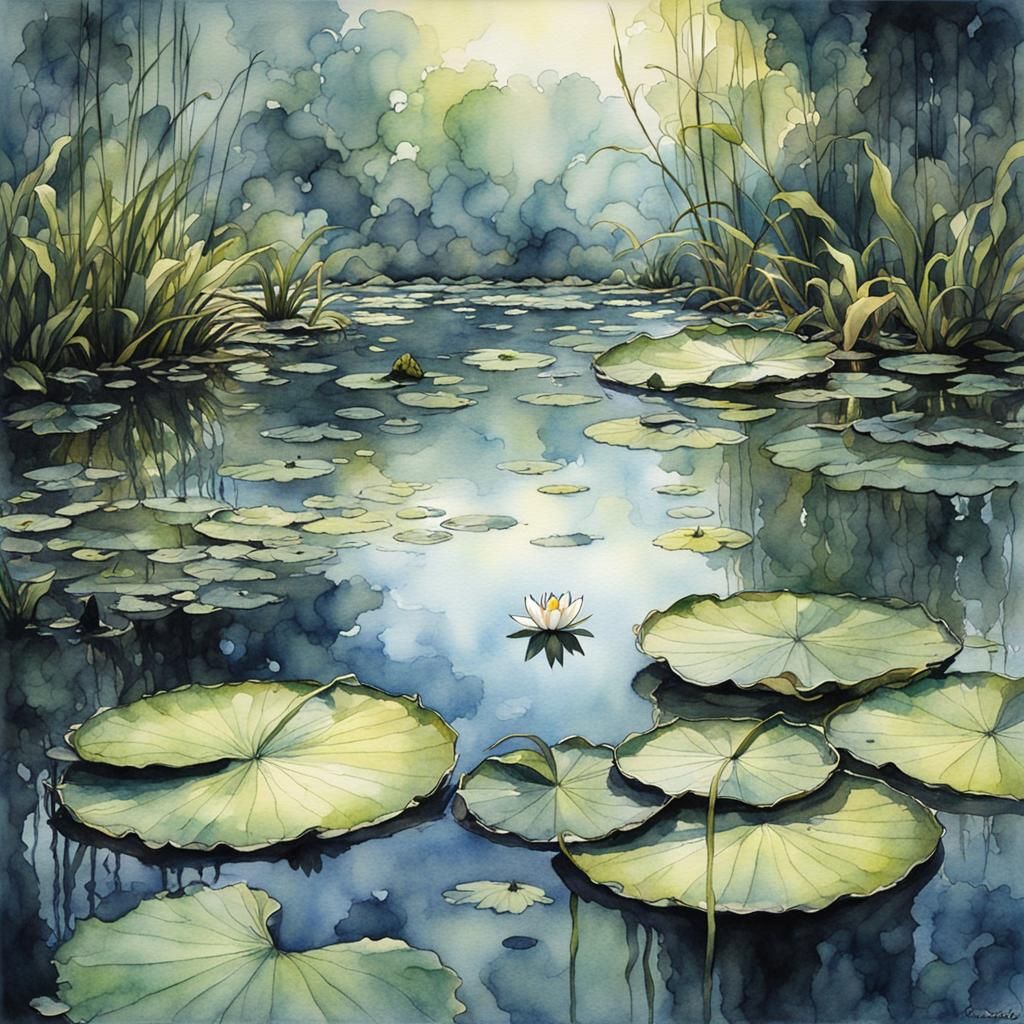 Elegant Lily Pad: Watercolor Painting