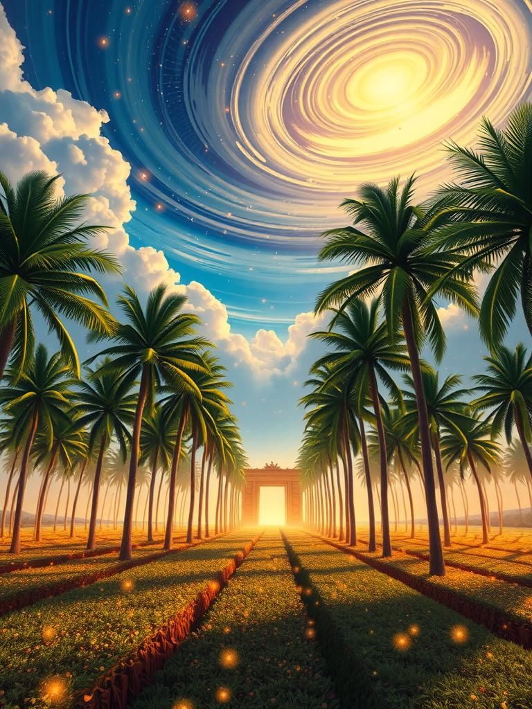 Palm Trees Ascend to Heaven in Holographic Illustration