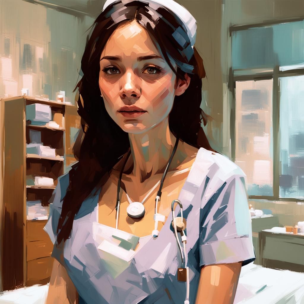 Nurse in Hospital Room, Digital Art