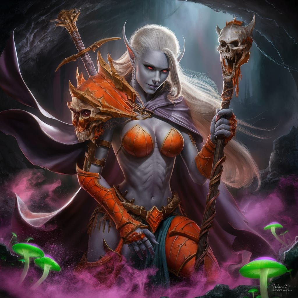 Drow High Necromancer in Fantasy Splash Art