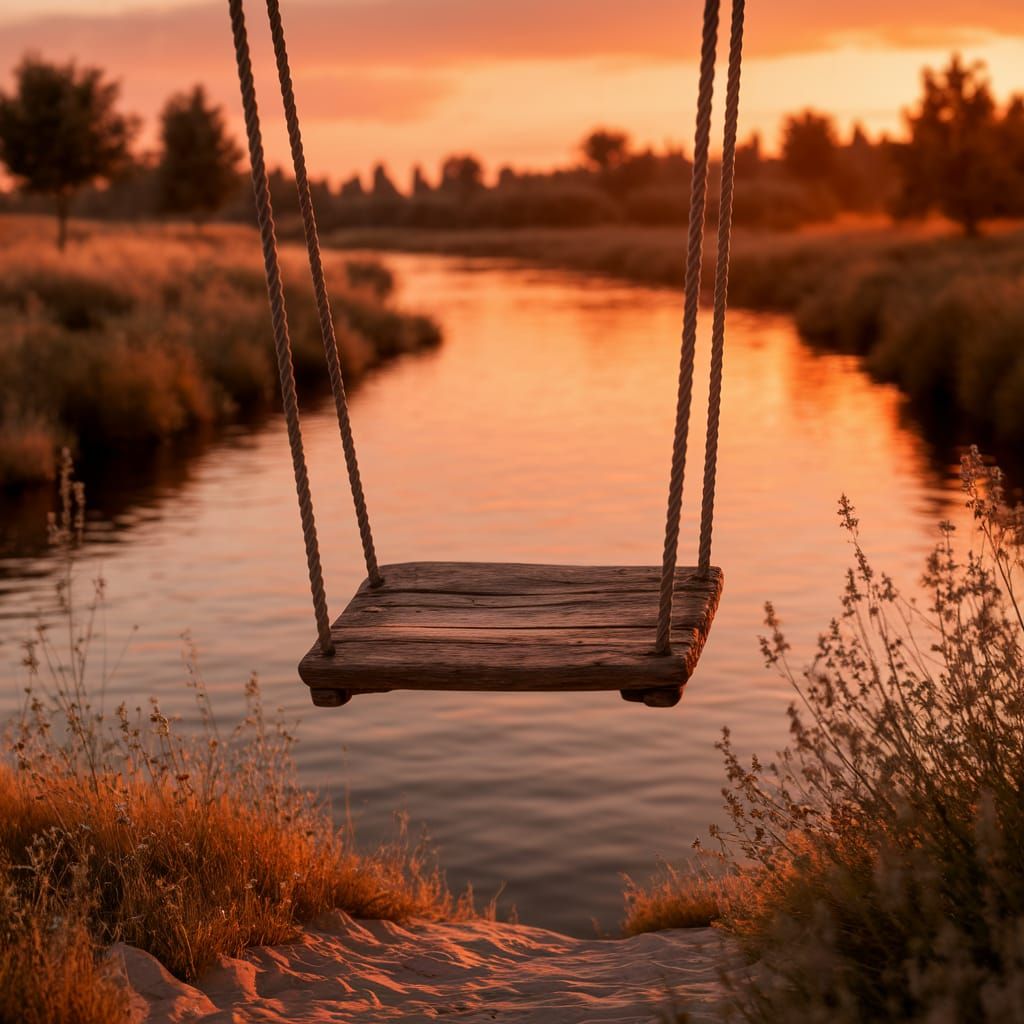Antique Swing Over Jordan River at Sunset