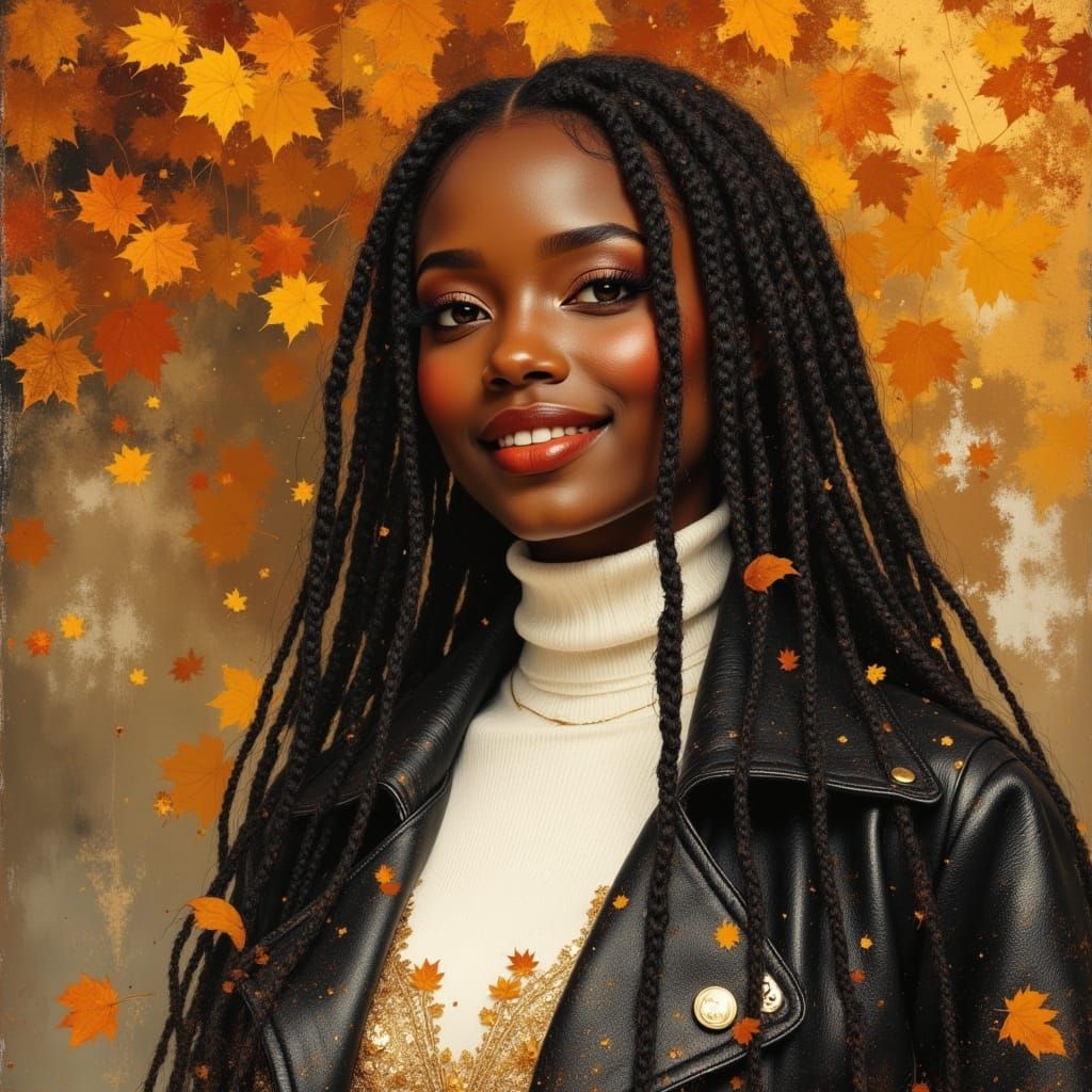 Elegant African Goddess in Autumn, Hyperrealistic Portrait