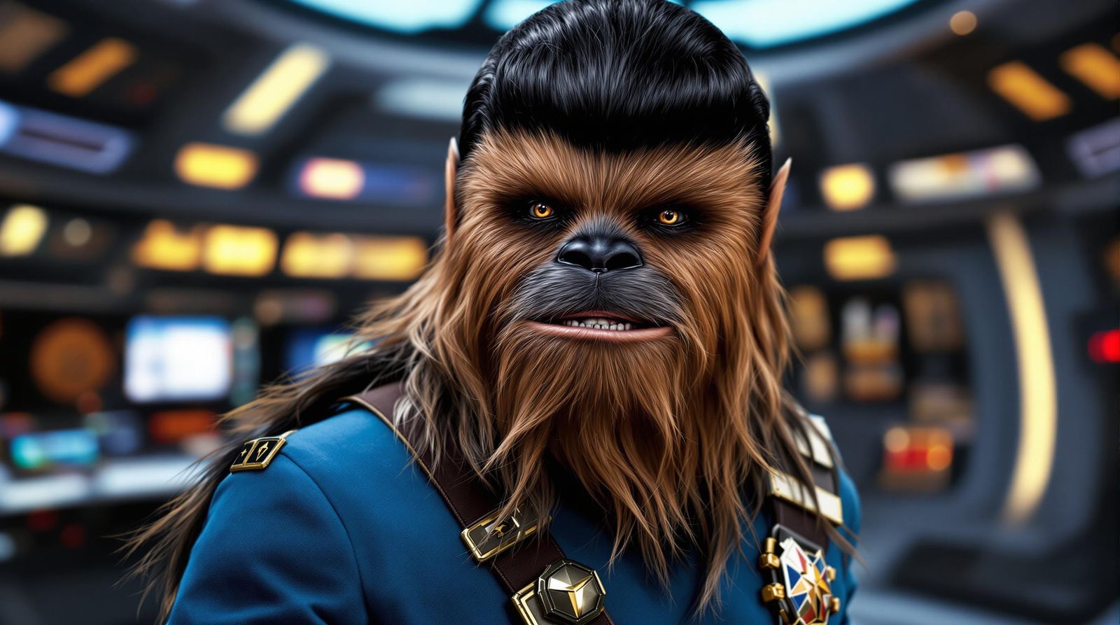 Chewbacca as Spock in Starfleet Uniform