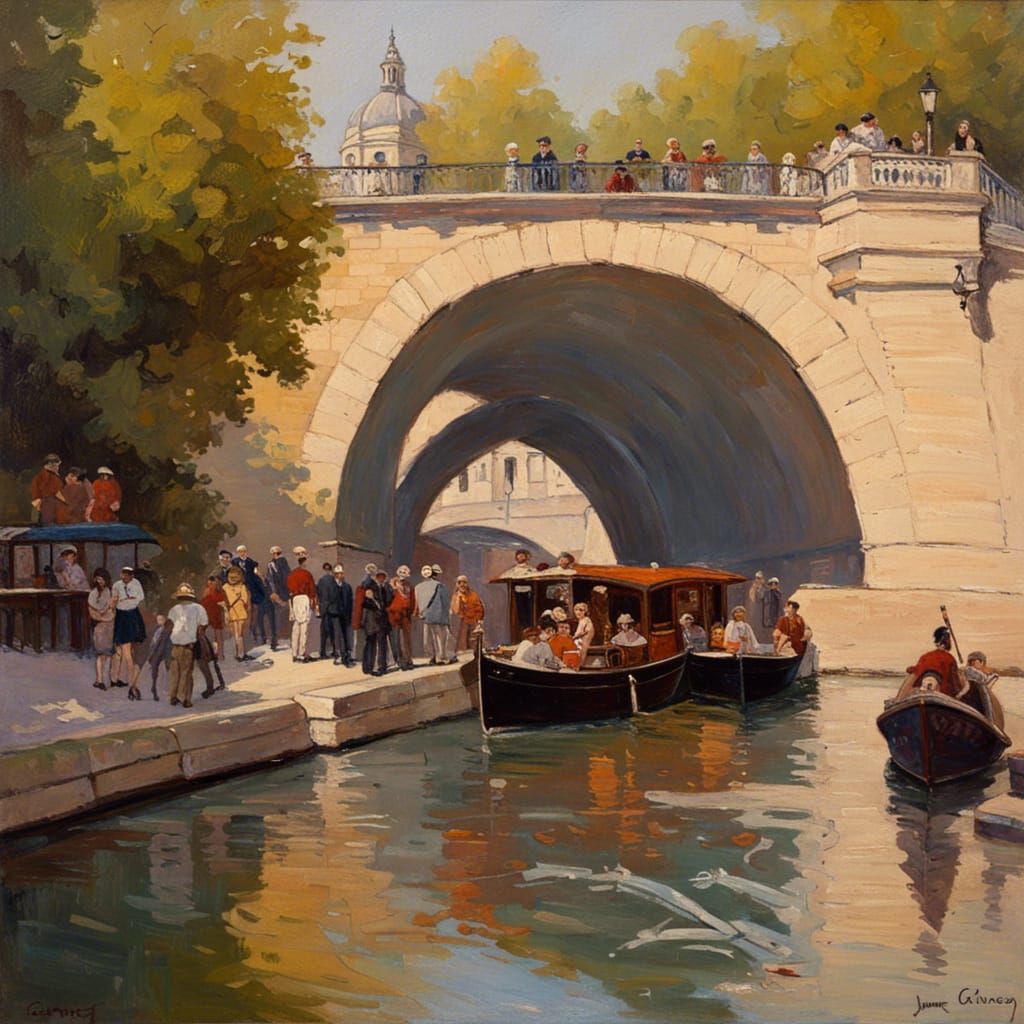 Paris Bridges in Oil Painting Style