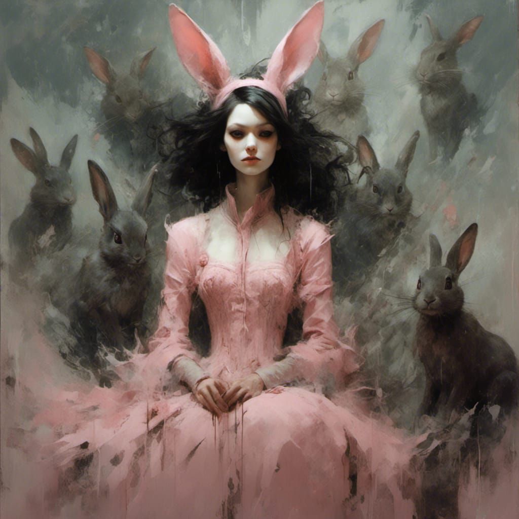 Pink Rabbit in Fairytale Style